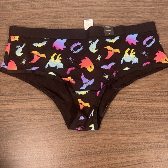Torrid Halloween Cheeky Panties – Rainbow Ghost & Bat Print Black Underwear - Picture 1 of 3